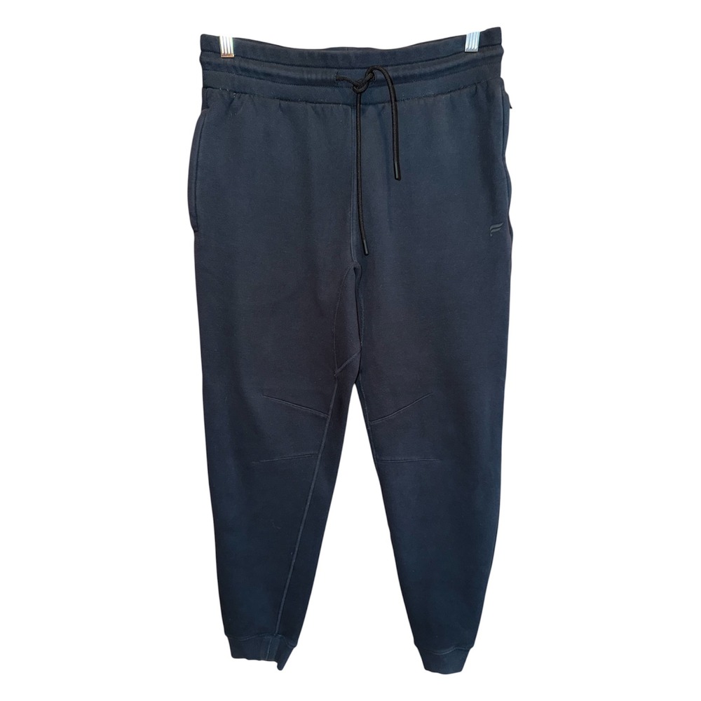 Fabletics Mens Fleece Joggers Black Tapered Pants Size M Tech Lounge Activewear